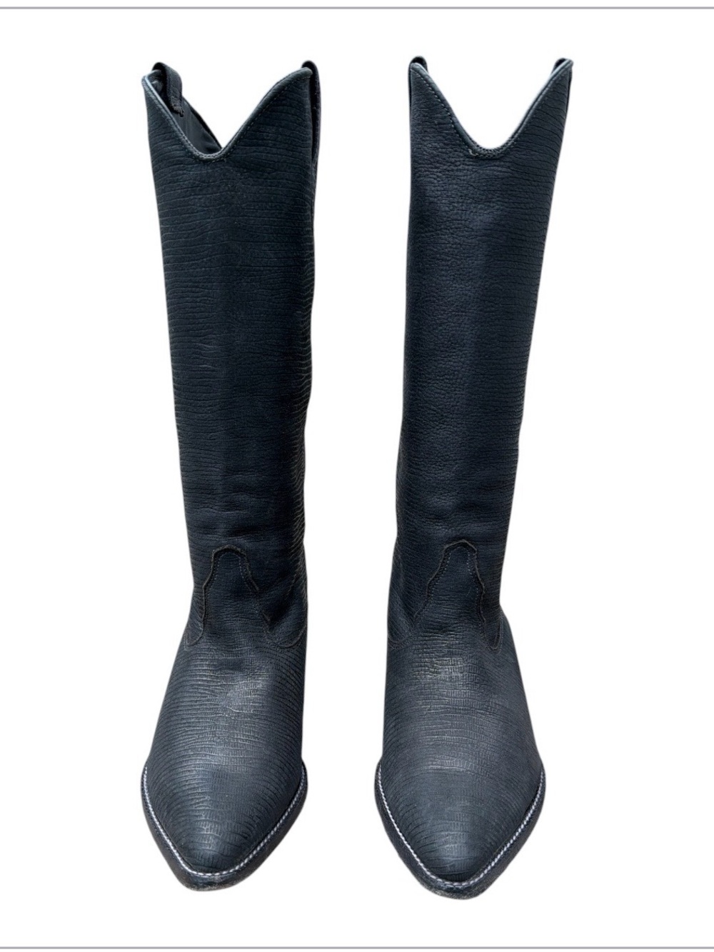 Vtg Zodiac Cowboy Boots Women’s size 7.5 Black Made In USA Retro Leather Texture